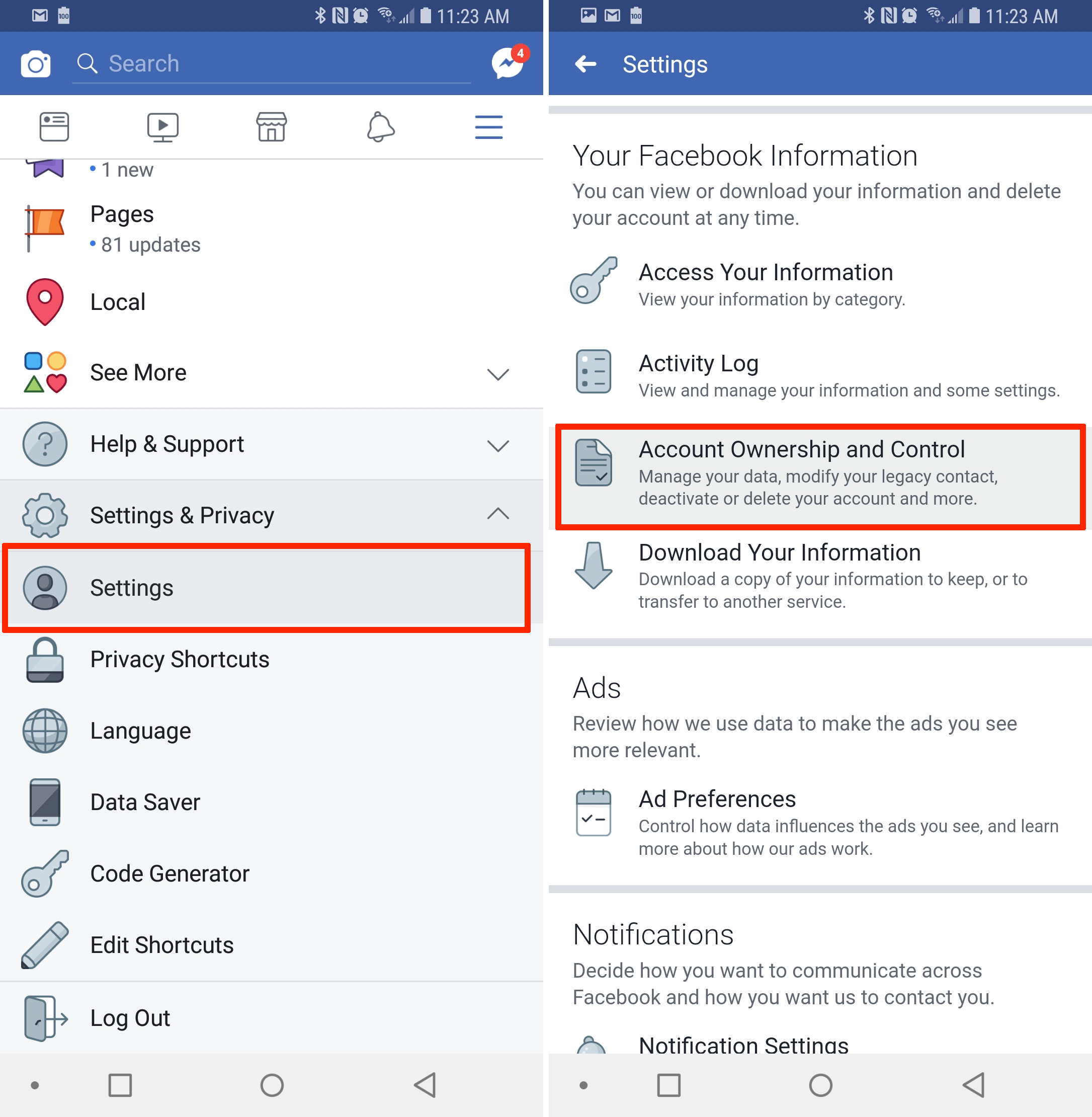 deactivate facebook account on computer